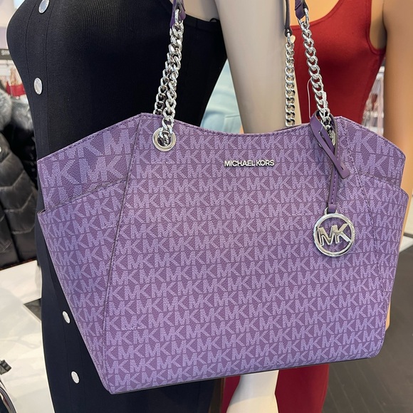 MICHAEL KORS Jet Set Travel Lg Signature Chain Shoulder Tote BagDark Purple
